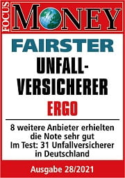 "Fairster Unfallversicherer" - so bewertet Focus Money die ERGO Unfallversicherung in Ausgabe 28/2021.